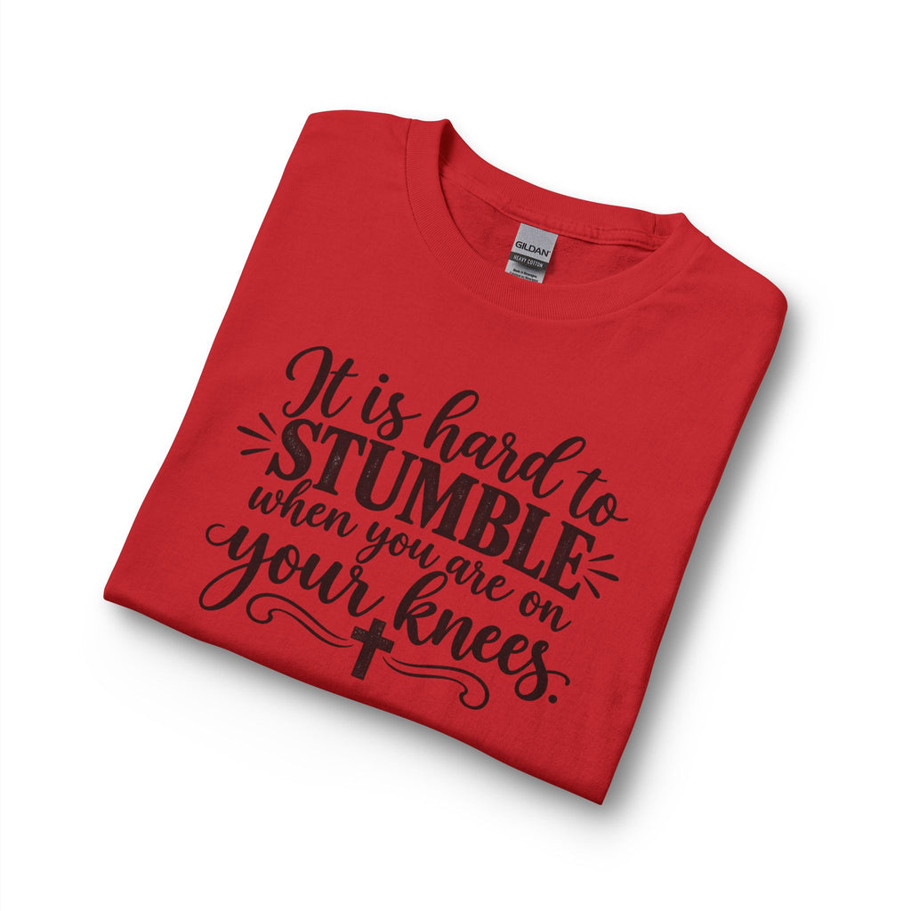 Christian Long Sleeve Shirt - "It Is Hard to Stumble When You Are on Your Knees" Inspirational Prayer Tee