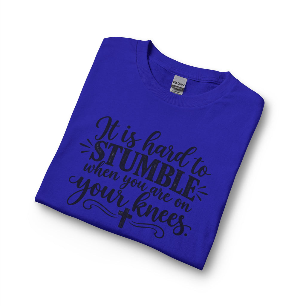 Christian Long Sleeve Shirt - "It Is Hard to Stumble When You Are on Your Knees" Inspirational Prayer Tee