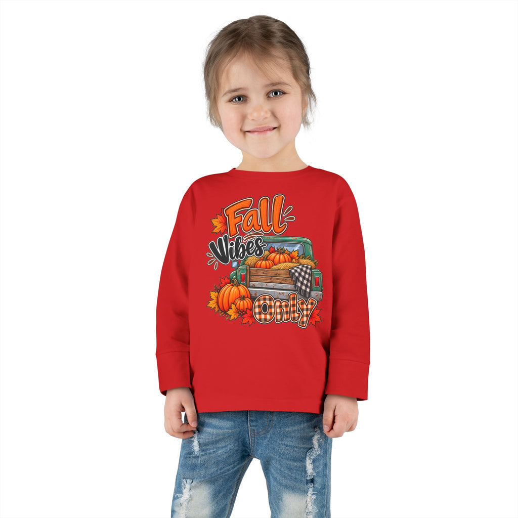 Toddler Long Sleeve Tee — "Fall Vibes" Pumpkin Truck Autumn Shirt