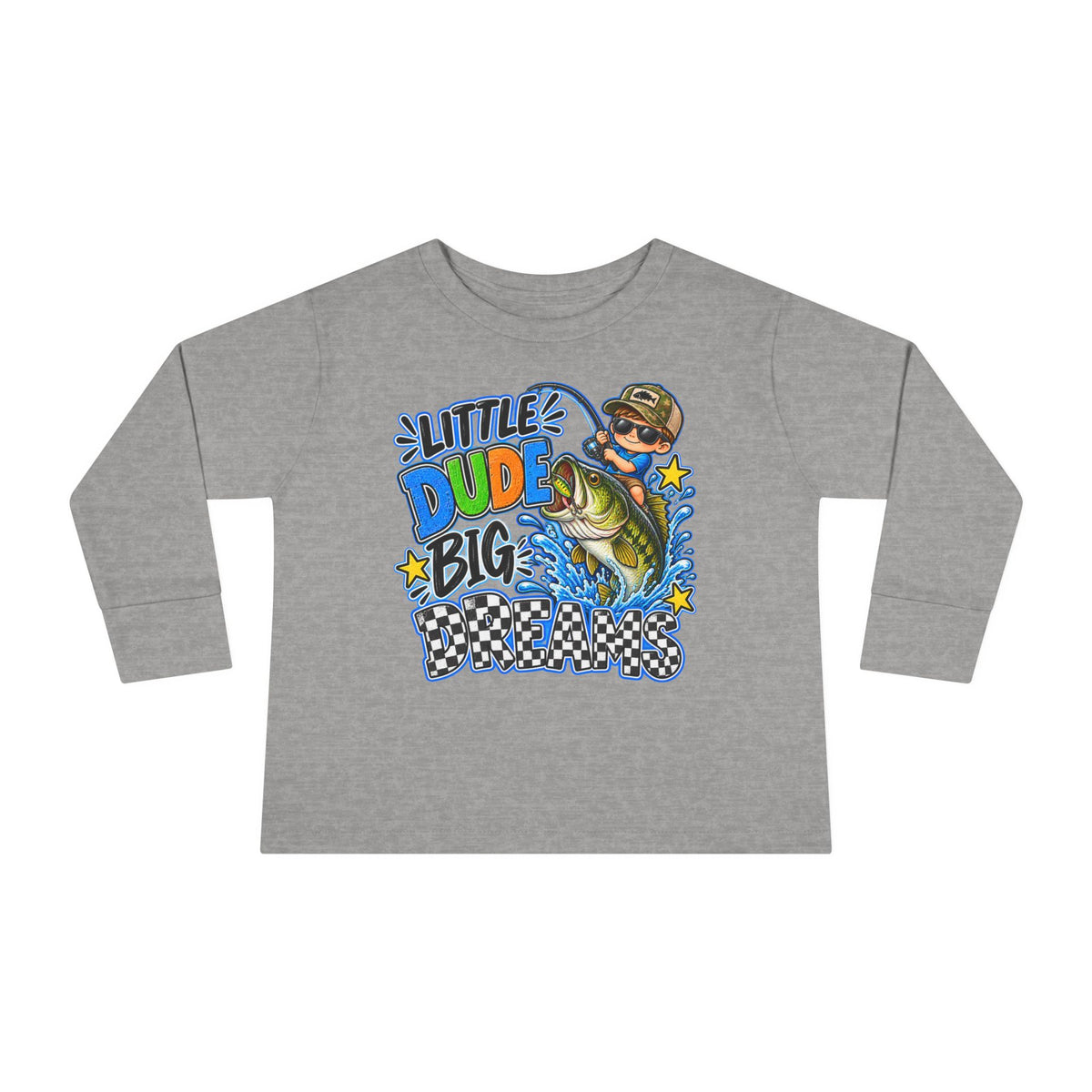 Toddler Long Sleeve Tee — "Little Dude Big Dreams" Fishing Graphic