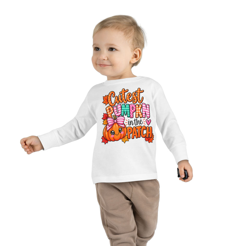 Toddler Long Sleeve Tee — "Cutest Pumpkin in the Patch" Halloween/Autumn Kids Shirt