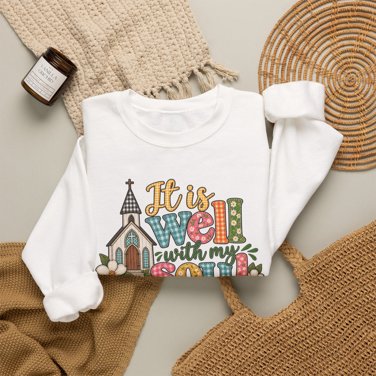 Crewneck Sweatshirt — “It Is Well With My Soul” Floral Church Comfort Pullover
