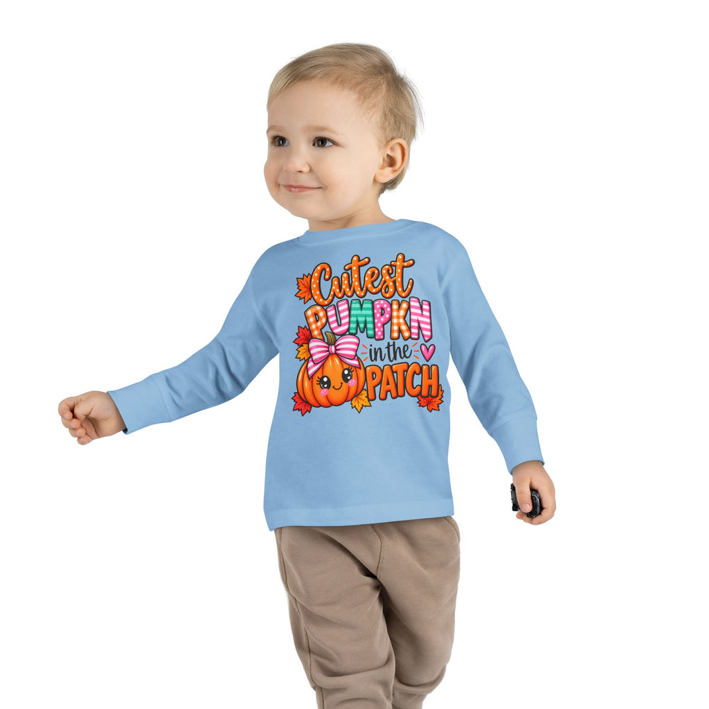 Toddler Long Sleeve Tee — "Cutest Pumpkin in the Patch" Halloween/Autumn Kids Shirt
