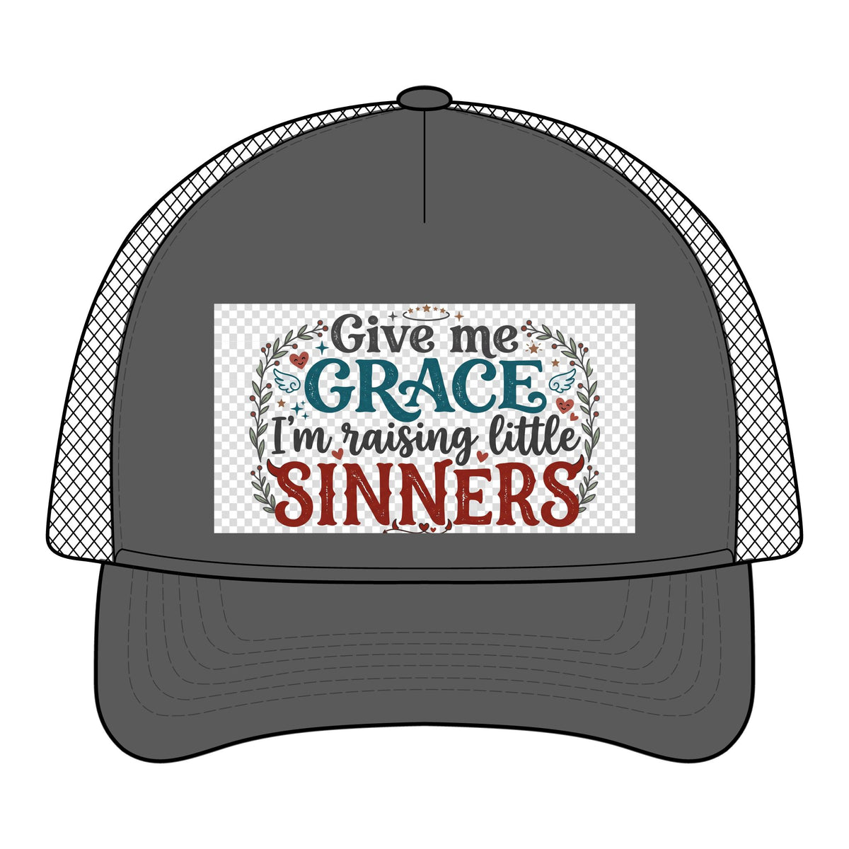 Foam Trucker Hat – "Give Me Grace I’m Raising Little Sinners" Christian Mom Cap