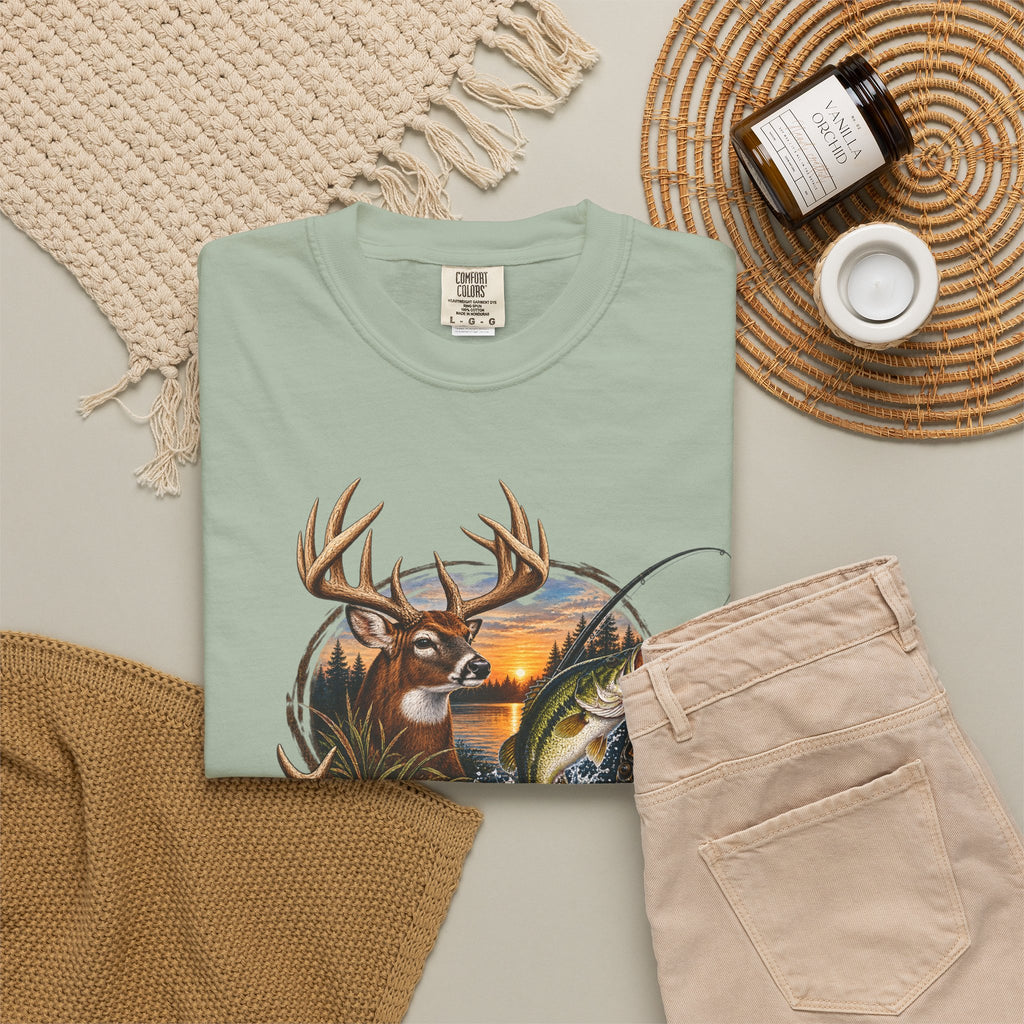 Fishing & Deer Outdoors T-Shirt — Vintage Wildlife Hunting and Fishing Graphic