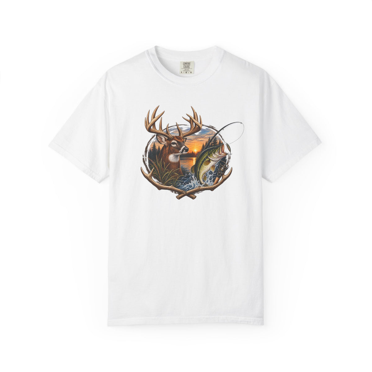 Fishing & Deer Outdoors T-Shirt — Vintage Wildlife Hunting and Fishing Graphic