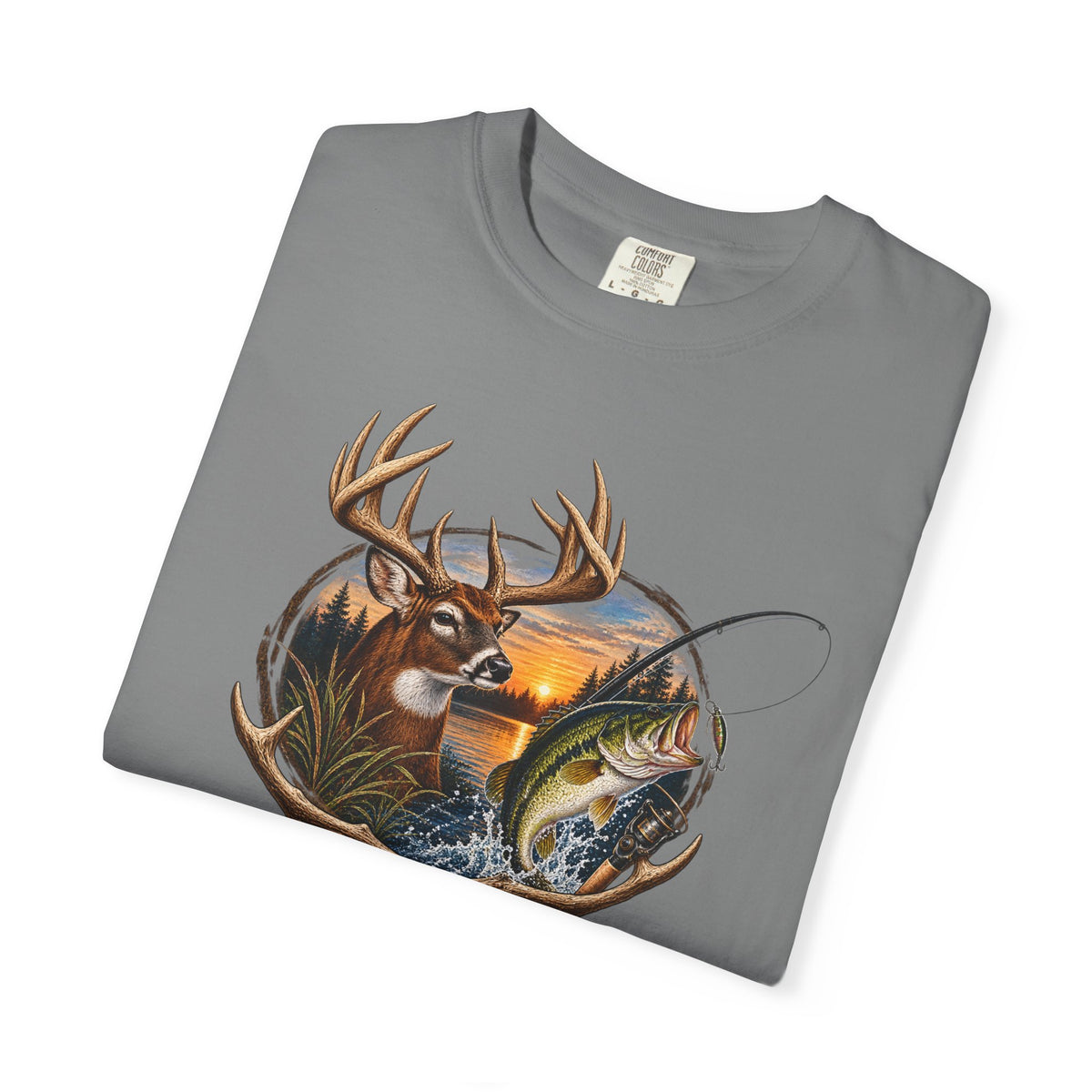 Fishing & Deer Outdoors T-Shirt — Vintage Wildlife Hunting and Fishing Graphic