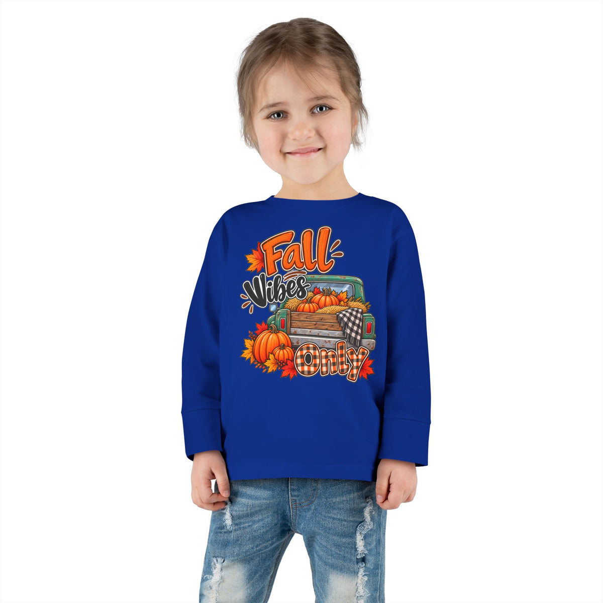 Toddler Long Sleeve Tee — "Fall Vibes" Pumpkin Truck Autumn Shirt