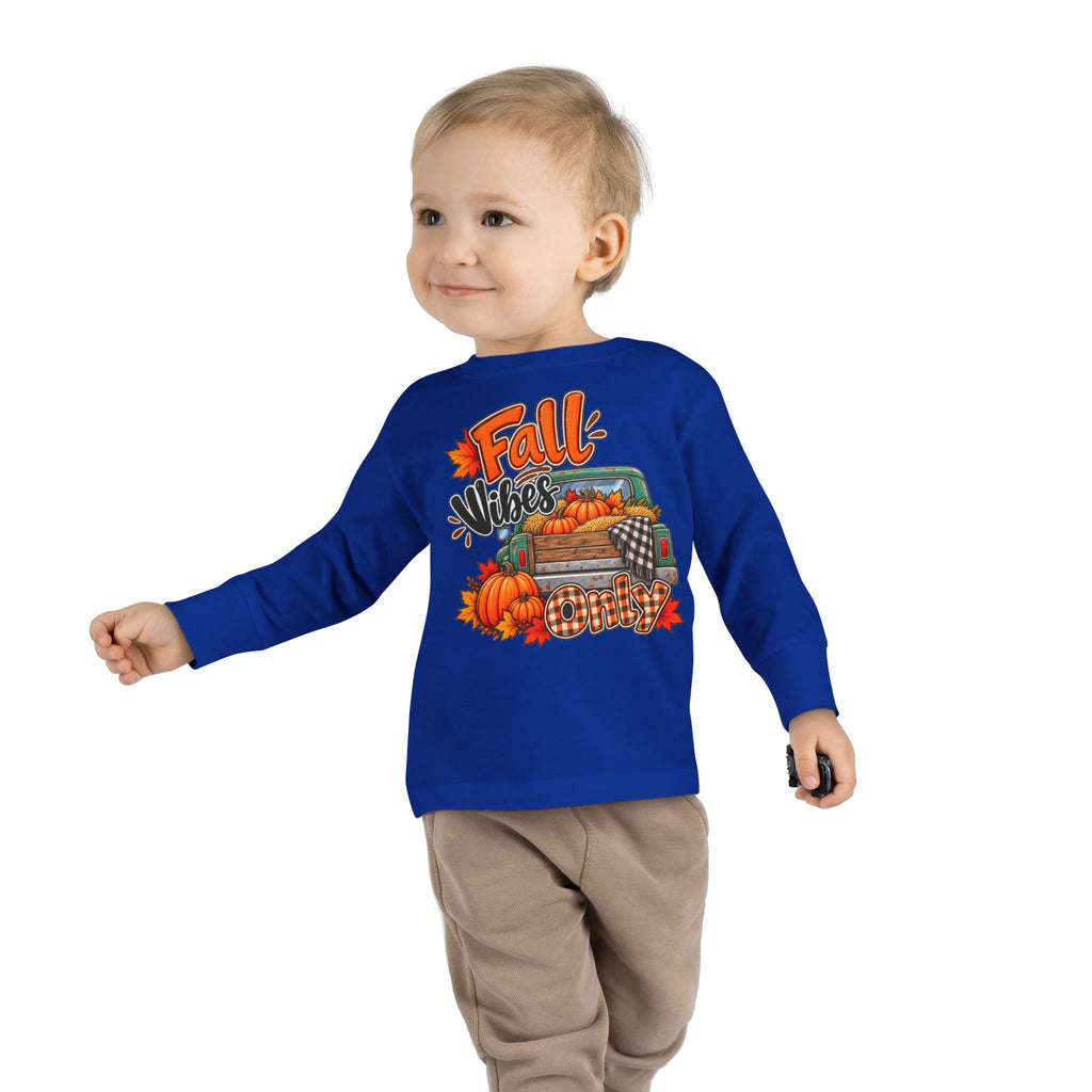 Toddler Long Sleeve Tee — "Fall Vibes" Pumpkin Truck Autumn Shirt