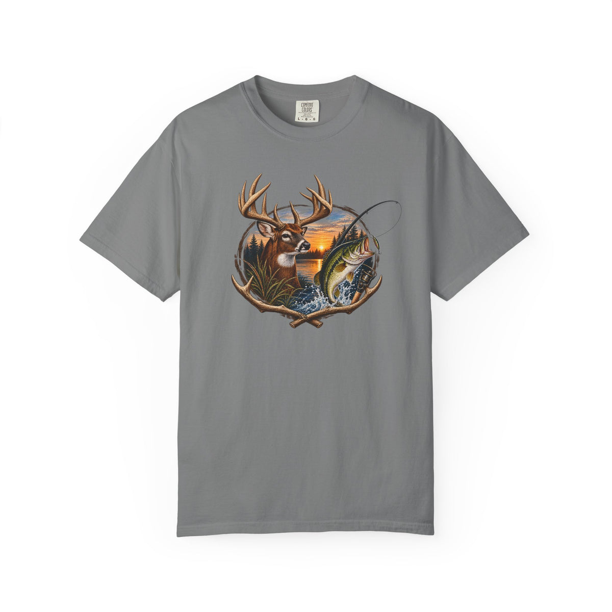 Fishing & Deer Outdoors T-Shirt — Vintage Wildlife Hunting and Fishing Graphic