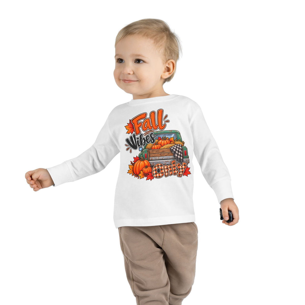 Toddler Long Sleeve Tee — "Fall Vibes" Pumpkin Truck Autumn Shirt