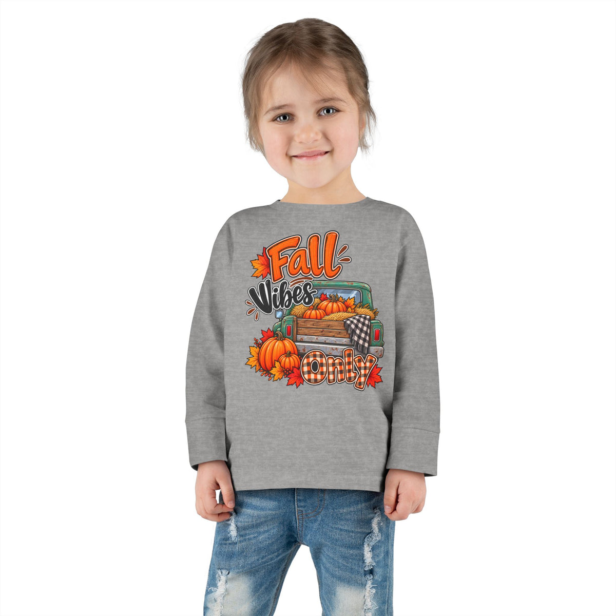 Toddler Long Sleeve Tee — "Fall Vibes" Pumpkin Truck Autumn Shirt