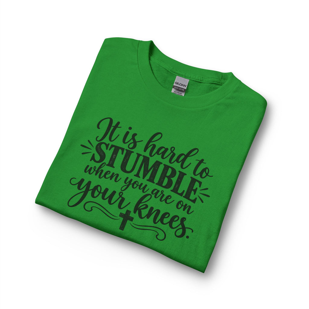 Christian Long Sleeve Shirt - "It Is Hard to Stumble When You Are on Your Knees" Inspirational Prayer Tee