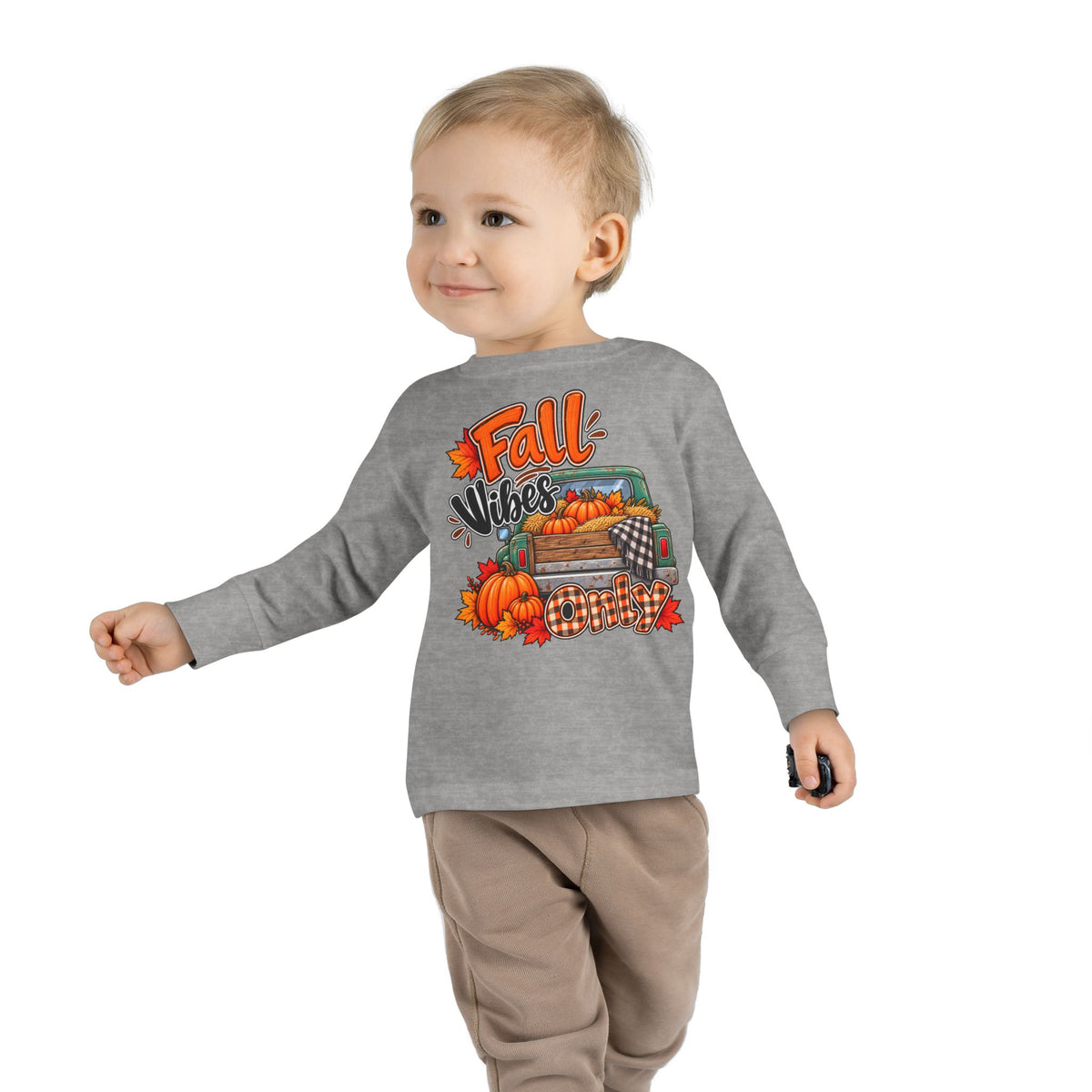 Toddler Long Sleeve Tee — "Fall Vibes" Pumpkin Truck Autumn Shirt