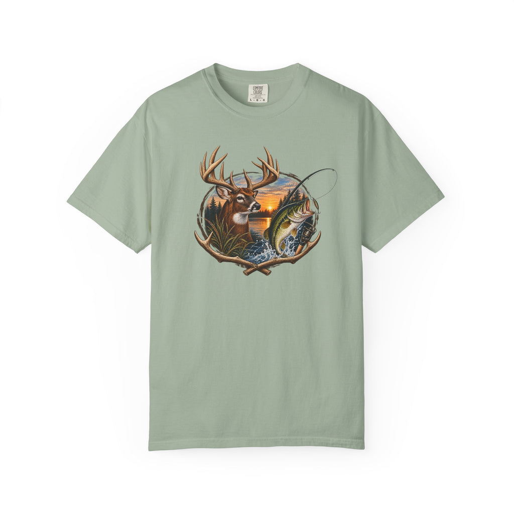 Fishing & Deer Outdoors T-Shirt — Vintage Wildlife Hunting and Fishing Graphic