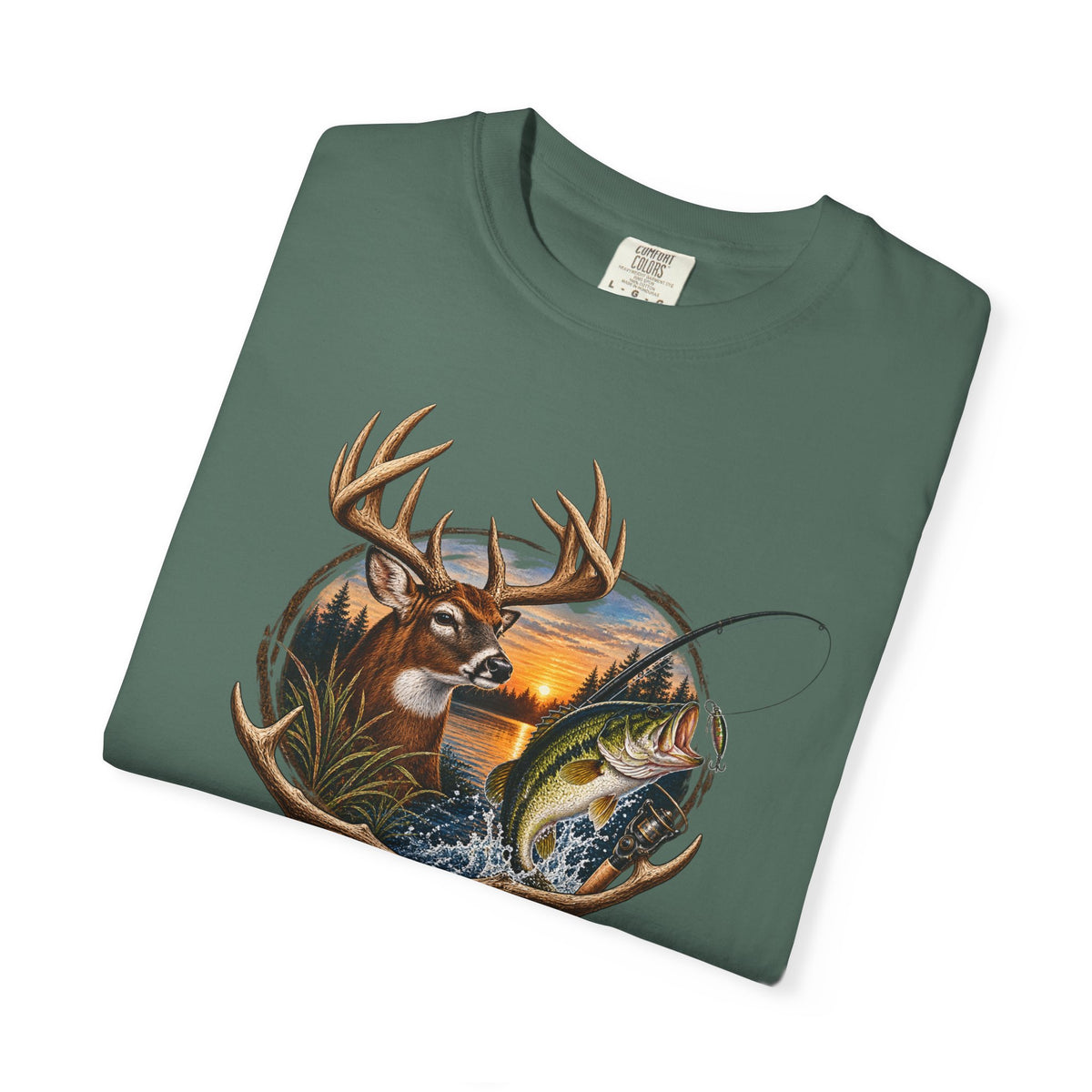 Fishing & Deer Outdoors T-Shirt — Vintage Wildlife Hunting and Fishing Graphic