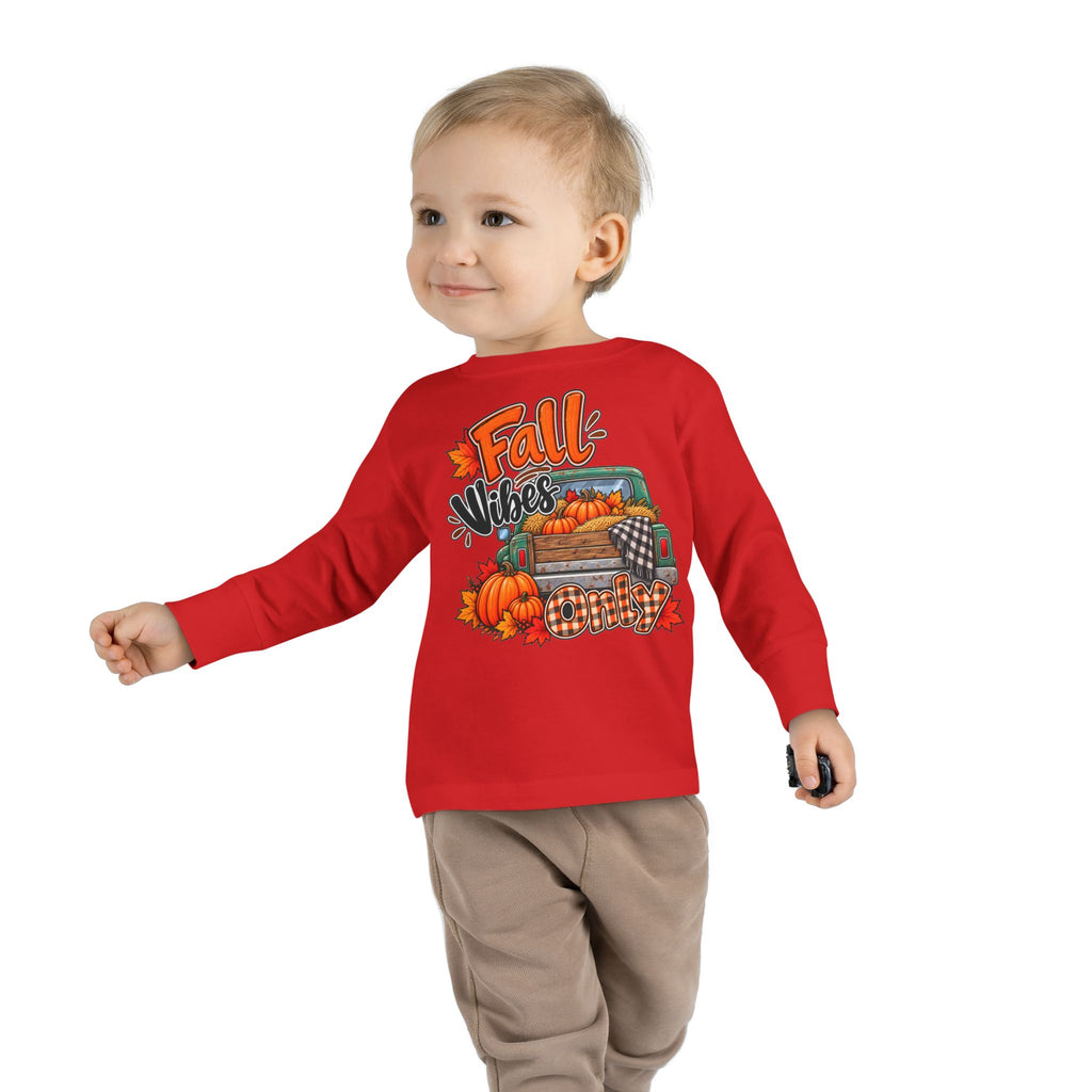 Toddler Long Sleeve Tee — "Fall Vibes" Pumpkin Truck Autumn Shirt