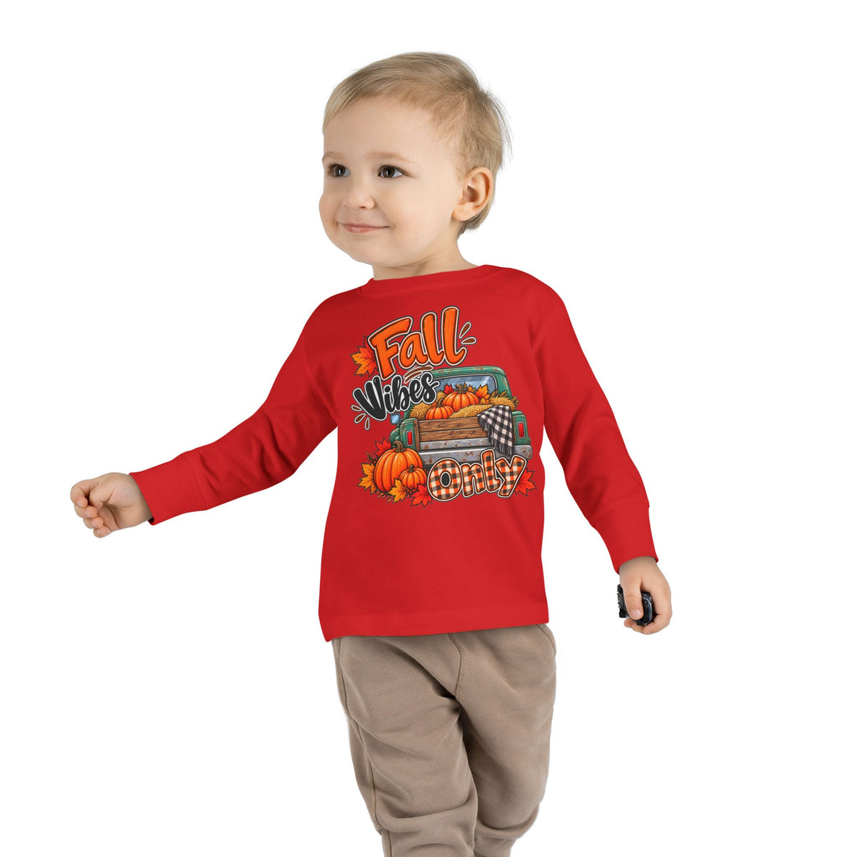 Toddler Long Sleeve Tee — "Fall Vibes" Pumpkin Truck Autumn Shirt
