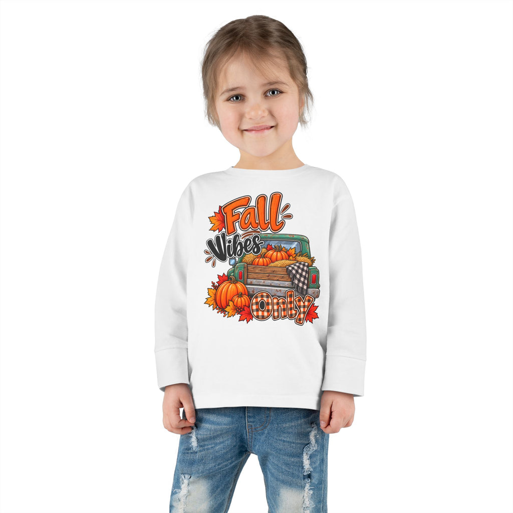 Toddler Long Sleeve Tee — "Fall Vibes" Pumpkin Truck Autumn Shirt