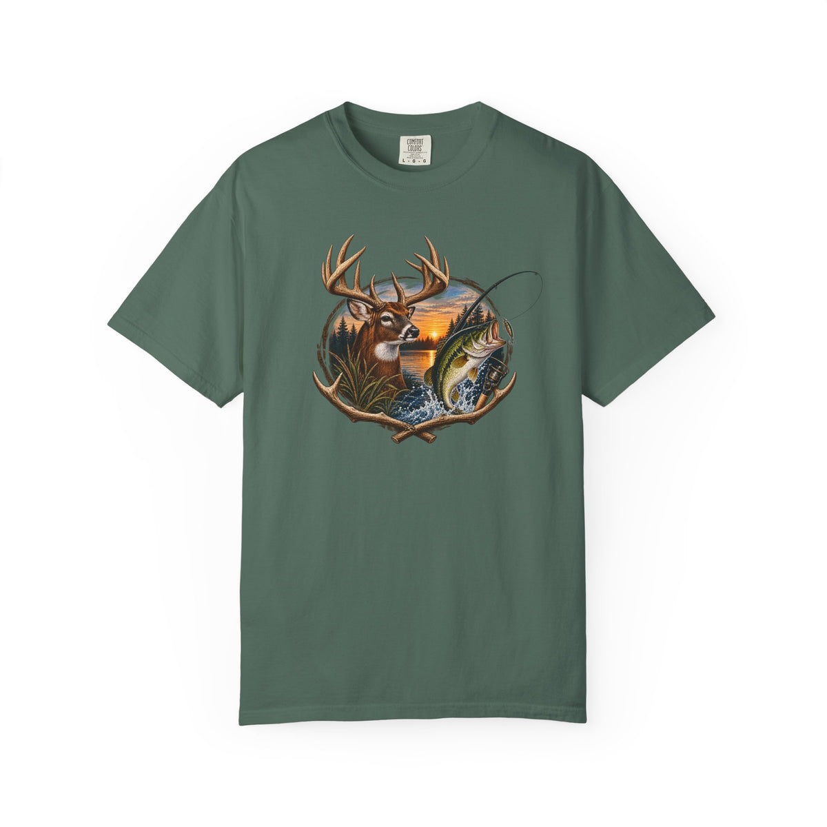 Fishing & Deer Outdoors T-Shirt — Vintage Wildlife Hunting and Fishing Graphic