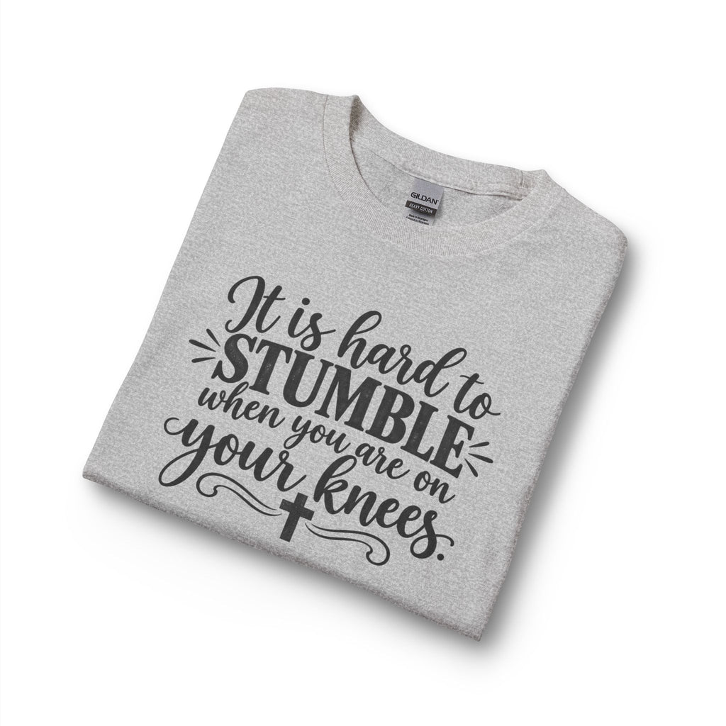 Christian Long Sleeve Shirt - "It Is Hard to Stumble When You Are on Your Knees" Inspirational Prayer Tee